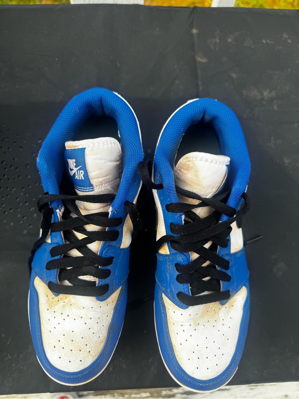 Men size 7 Blue and White Nike Air Force  Cleats with Black Swoosh - Picture 2 of 7